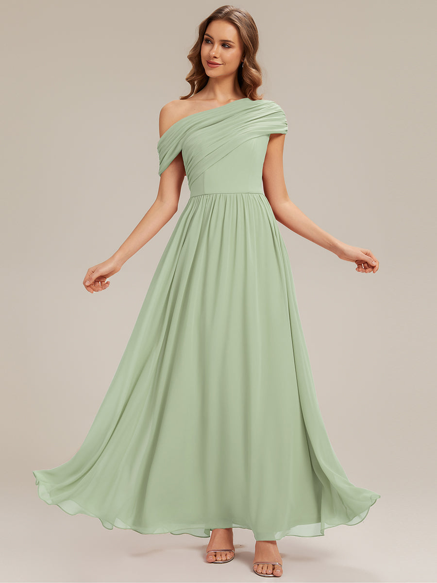 Color=Mint Green | Wholesale Strapless Asymmetrical A-Line Gathered Floor Length Bridesmaid Dresses-Mint Green 1
