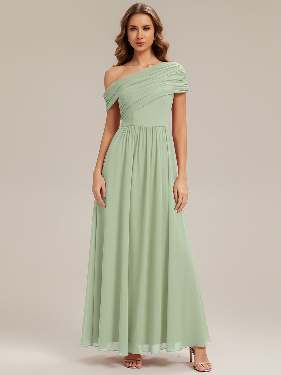 Color=Mint Green | Wholesale Strapless Asymmetrical A-Line Gathered Floor Length Bridesmaid Dresses-Mint Green 4
