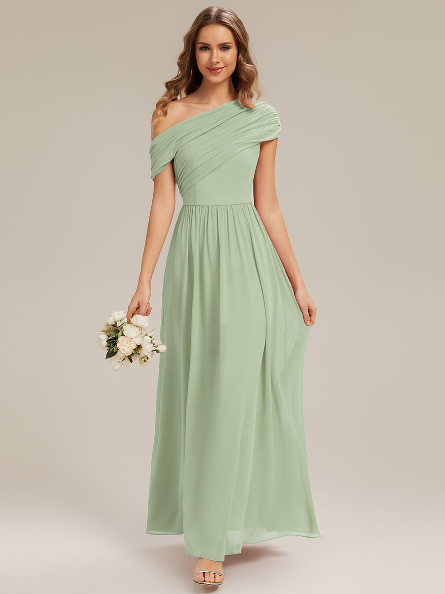 Color=Mint Green | Wholesale Strapless Asymmetrical A-Line Gathered Floor Length Bridesmaid Dresses-Mint Green 5