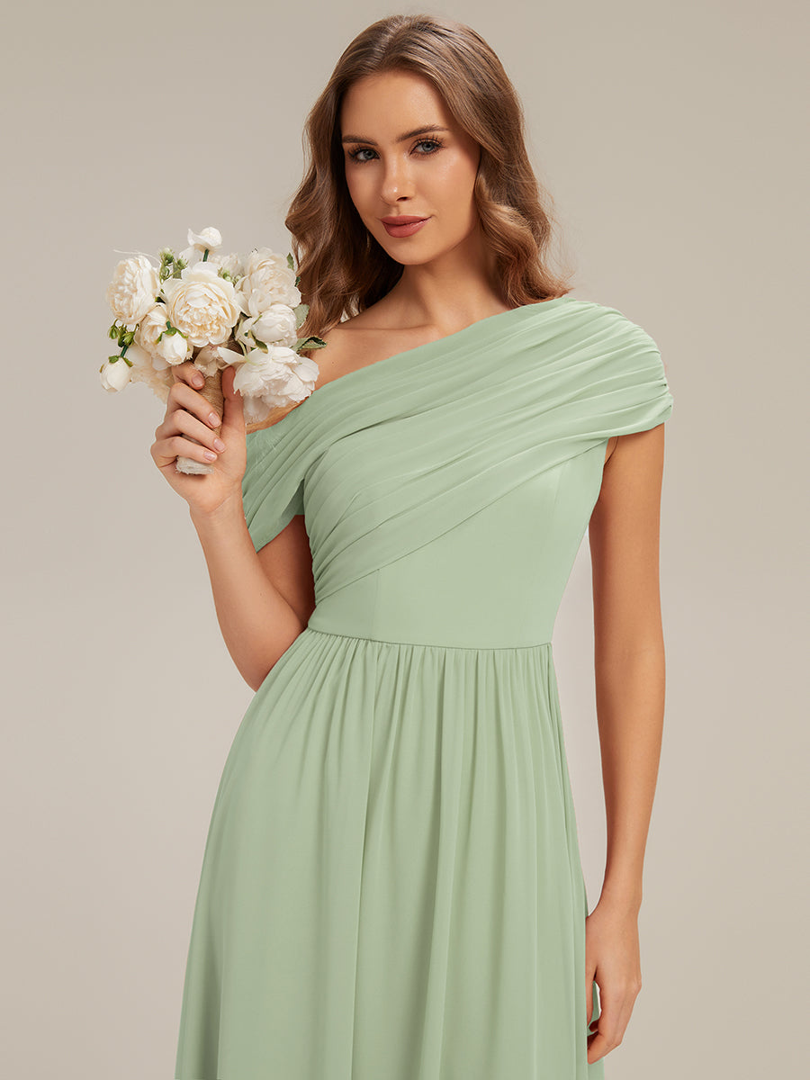 Color=Mint Green | Wholesale Strapless Asymmetrical A-Line Gathered Floor Length Bridesmaid Dresses-Mint Green 3