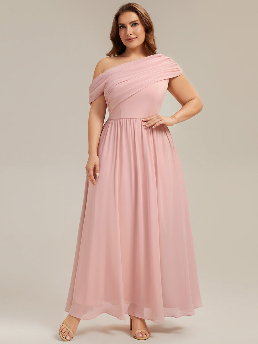 Color=Pink | Wholesale Asymmetrical Off Shoulder Gathered A-Line Floor Length Bridesmaid Dresses-Pink 26