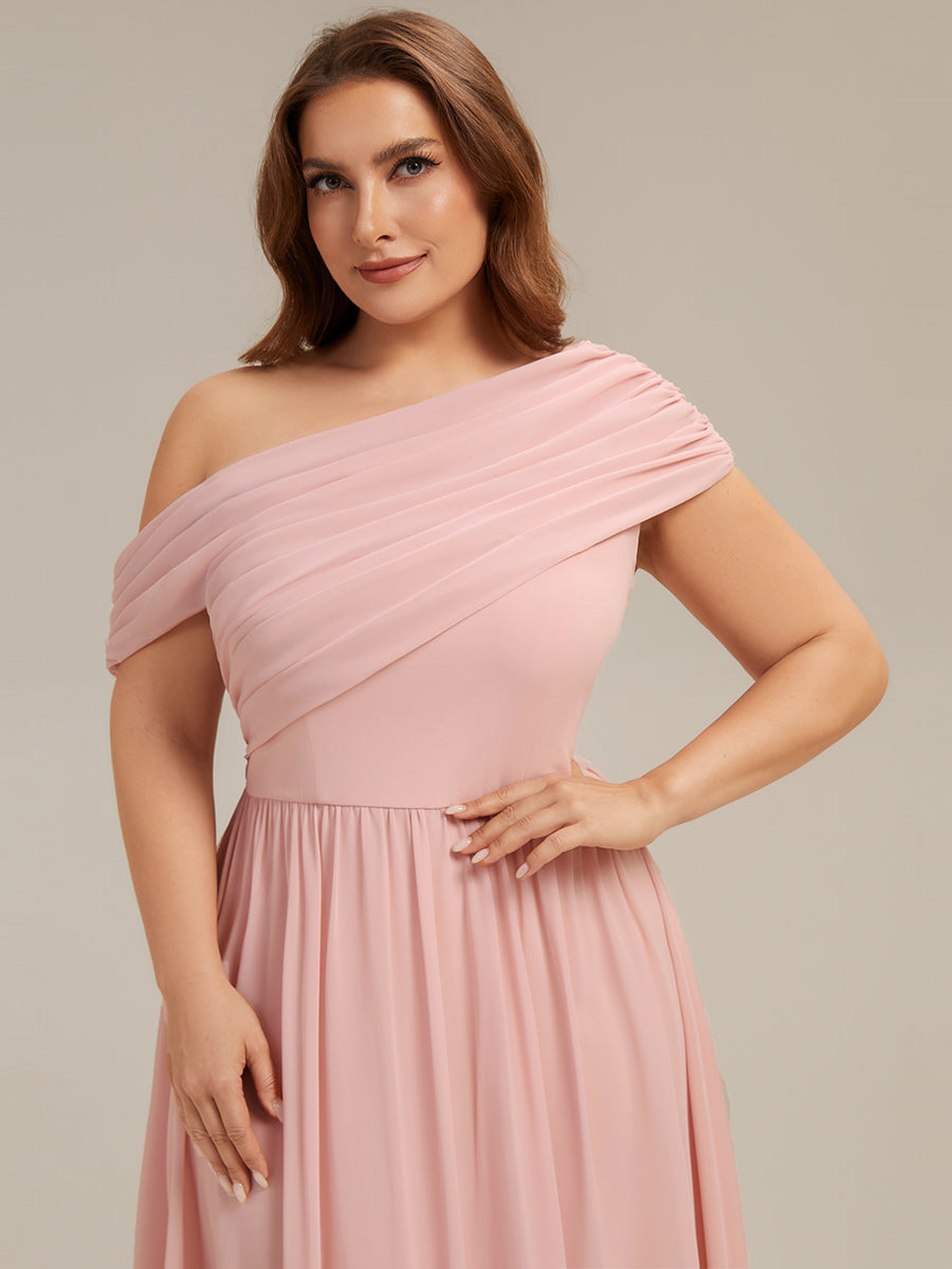 Color=Pink | Wholesale Asymmetrical Off Shoulder Gathered A-Line Floor Length Bridesmaid Dresses-Pink 28
