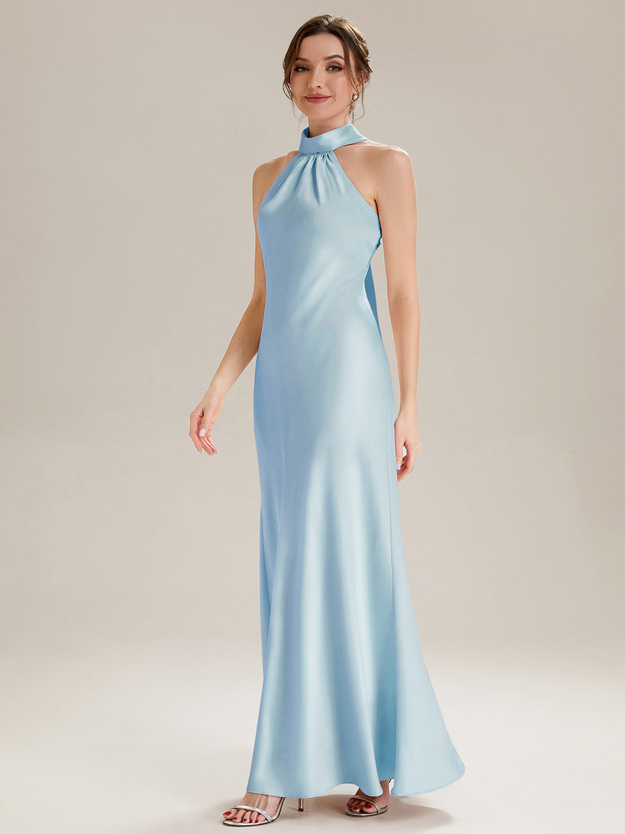 Color=Ice Blue | Wholesale Pricing Sleeveless Halter Neck Fishtail Floor Length Dress with Thigh-High Slit, Bridesmaid Dresses-Ice Blue 9