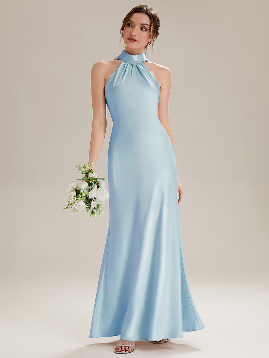 Color=Ice Blue | Wholesale Pricing Sleeveless Halter Neck Fishtail Floor Length Dress with Thigh-High Slit, Bridesmaid Dresses-Ice Blue 10