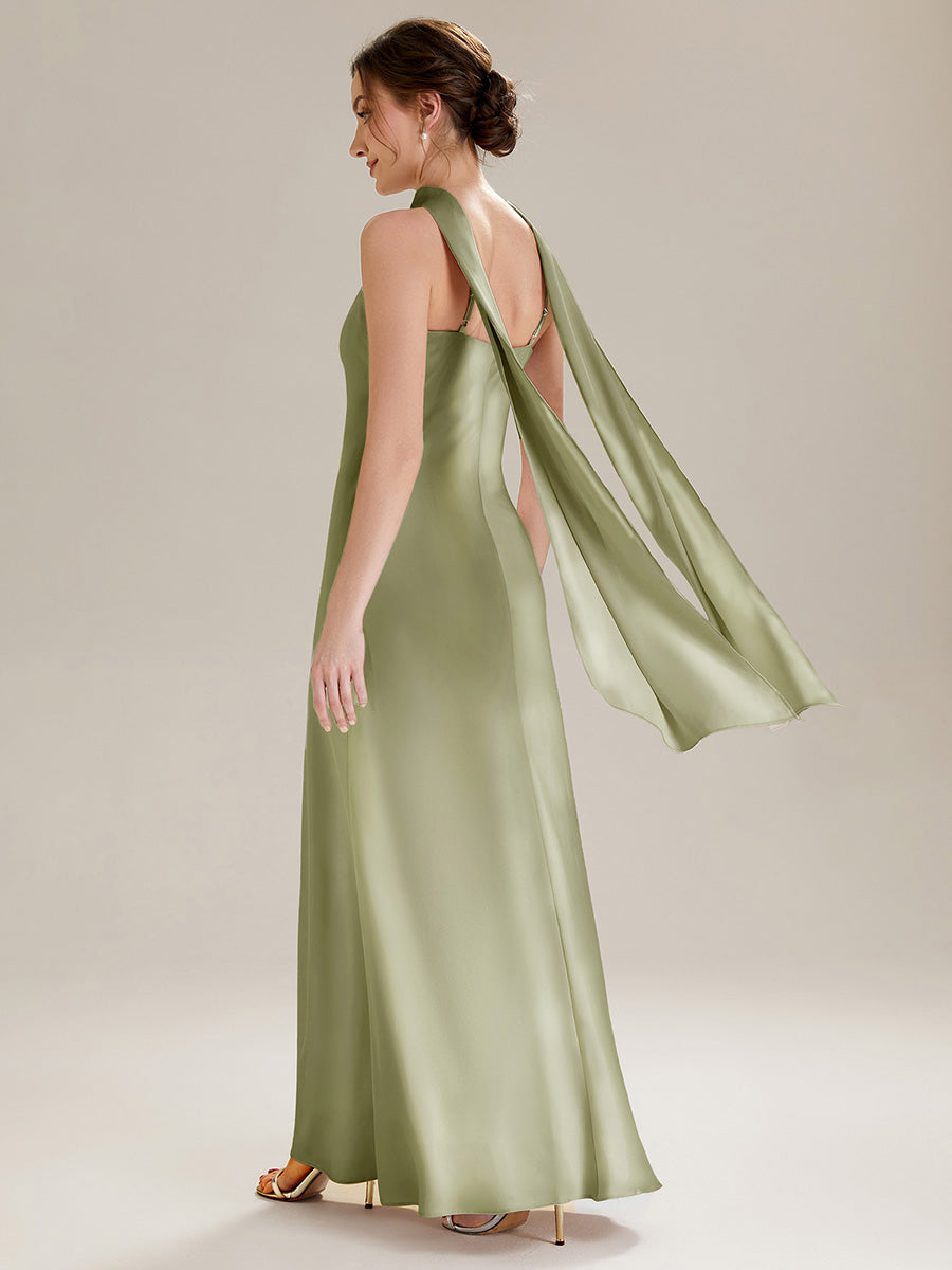 Color=Sage Green | Wholesale Pricing Sleeveless Halter Neck Fishtail Floor Length Dress with Thigh-High Slit, Bridesmaid Dresses-Sage Green 17