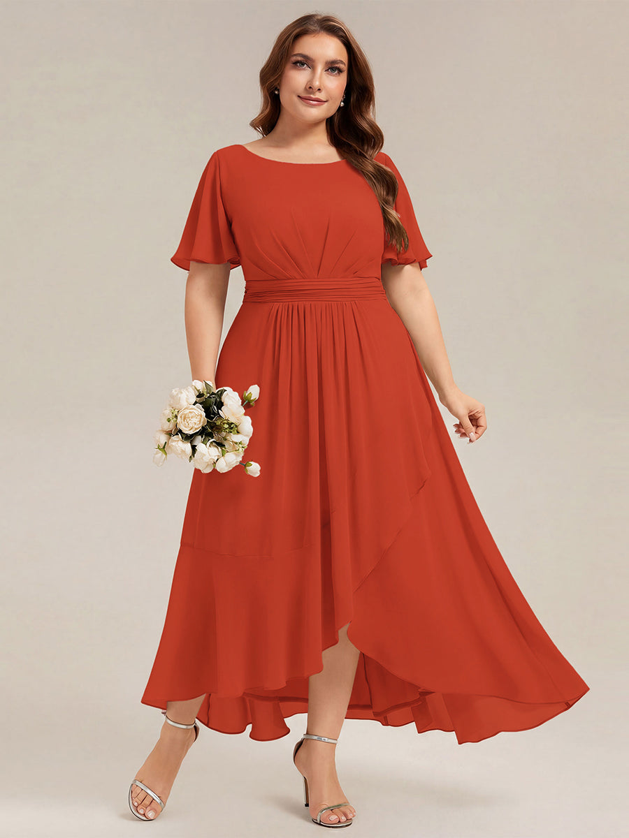 Color=Burnt Orange | One Stop Shop Short Sleeve Ruffle Round Neck High-Low Asymmetrical Bridesmaid Dresses-Burnt Orange 26