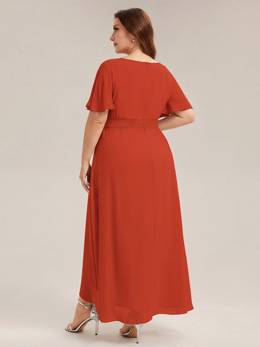 Color=Burnt Orange | One Stop Shop Short Sleeve Ruffle Round Neck High-Low Asymmetrical Bridesmaid Dresses-Burnt Orange 27