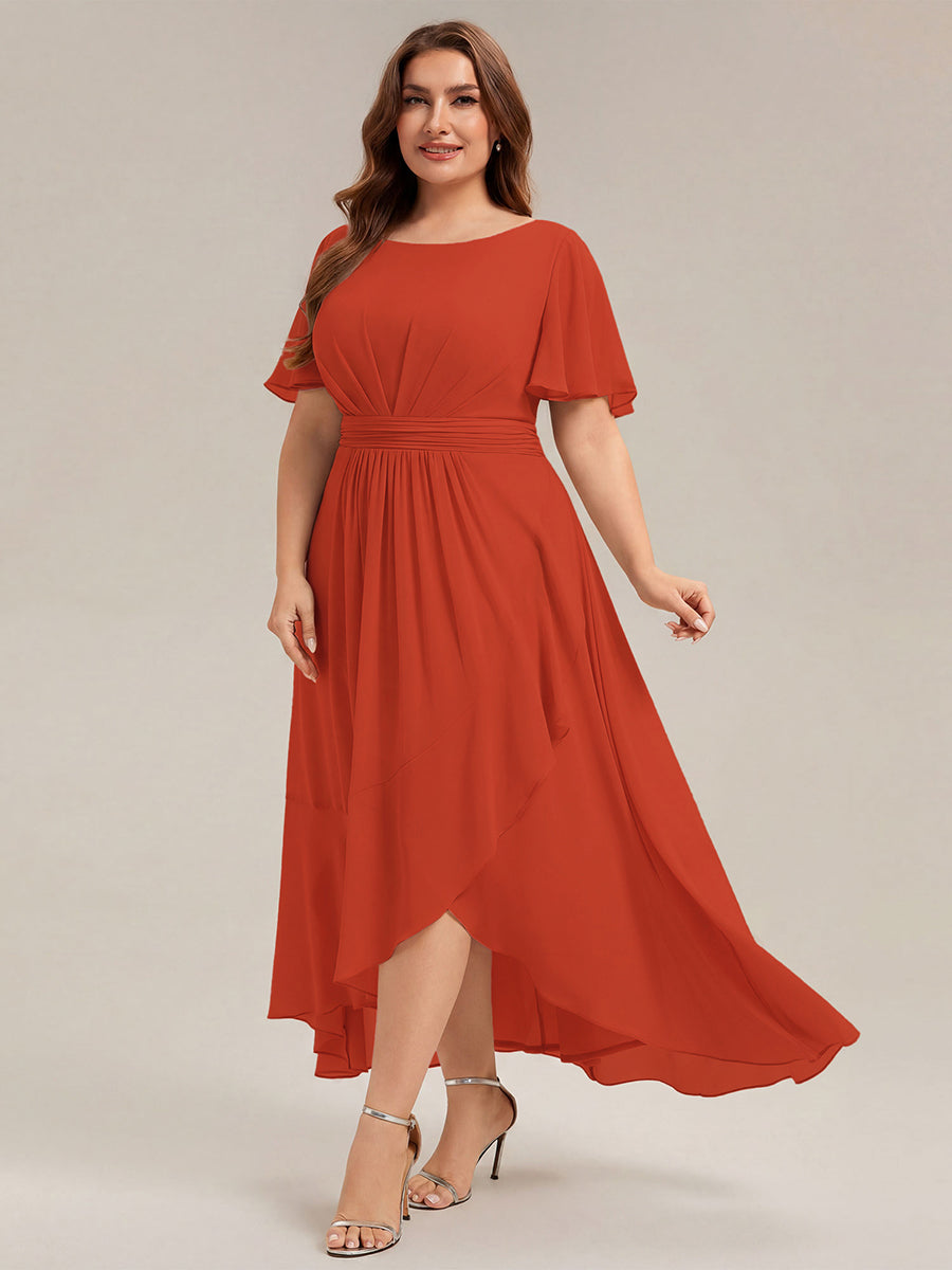Color=Burnt Orange | One Stop Shop Short Sleeve Ruffle Round Neck High-Low Asymmetrical Bridesmaid Dresses-Burnt Orange 29