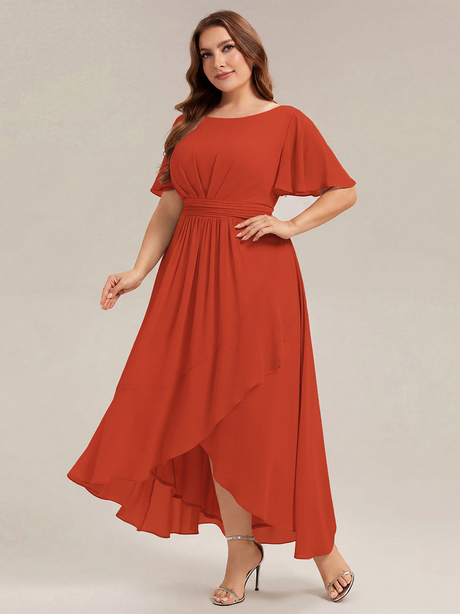 Color=Burnt Orange | One Stop Shop Short Sleeve Ruffle Round Neck High-Low Asymmetrical Bridesmaid Dresses-Burnt Orange 30