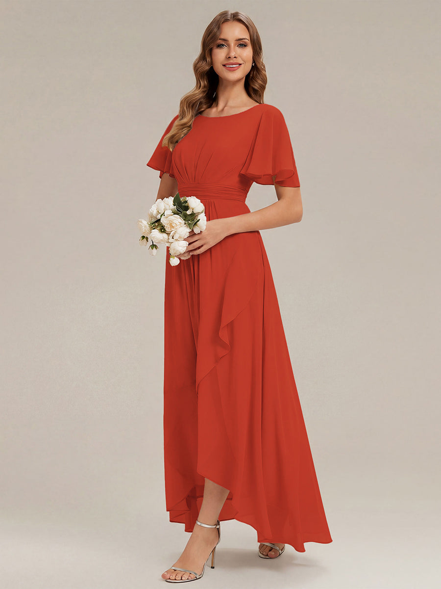 Color=Burnt Orange | One Stop Shop Short Sleeve Ruffle Round Neck High-Low Asymmetrical Bridesmaid Dresses-Burnt Orange 24