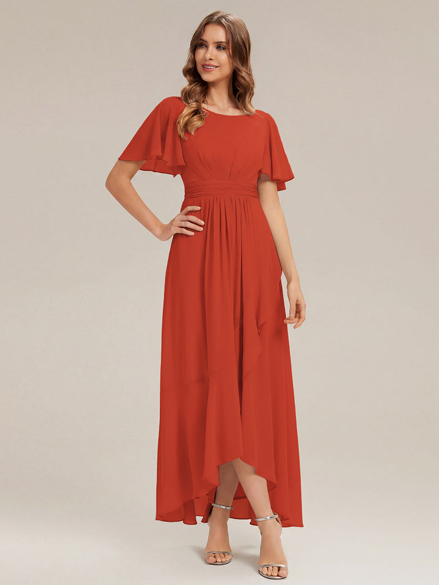 Color=Burnt Orange | One Stop Shop Short Sleeve Ruffle Round Neck High-Low Asymmetrical Bridesmaid Dresses-Burnt Orange 25