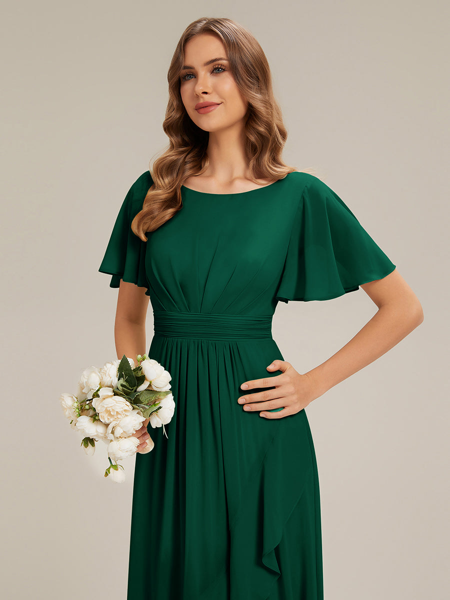 Color=Dark Green | One Stop Shop Short Sleeve Ruffle Round Neck High-Low Asymmetrical Bridesmaid Dresses-Dark Green 33