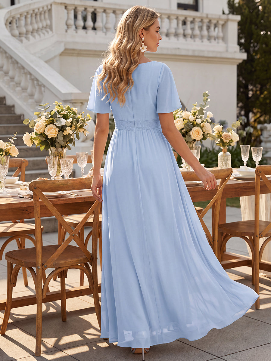 Color=Ice Blue | Commercial Wholesale Short Sleeve Ruffled Round Neck High-Low Asymmetrical Bridesmaid Dresses-Ice Blue 7