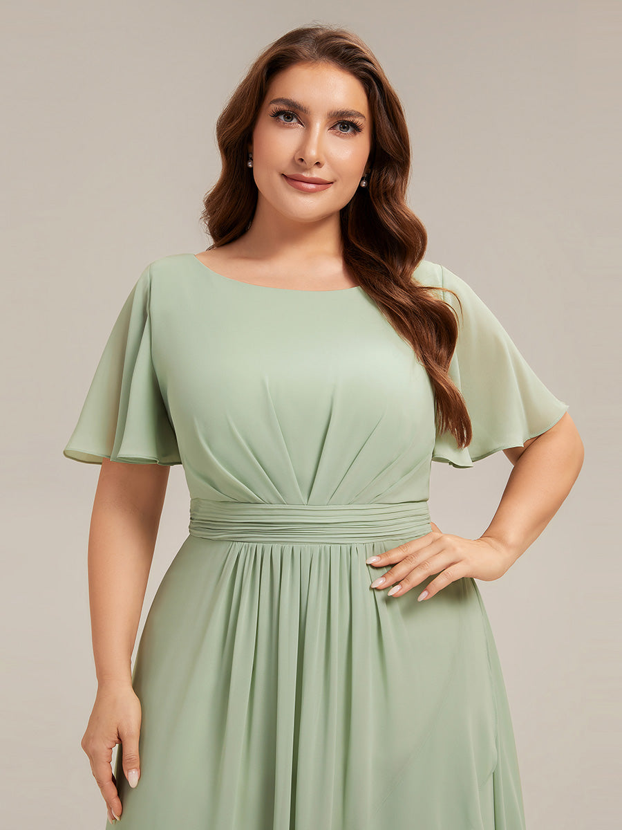 Color=Mint Green | Commercial Wholesale Short Sleeve Ruffled Round Neck High-Low Asymmetrical Bridesmaid Dresses-Mint Green 8