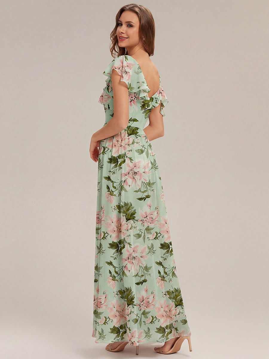 Color=Light Green Floral | Volume Discounts Short Sleeve Ruffle Asymmetrical A-Line Floor Length Bridesmaid Dresses-Light Green Floral 2