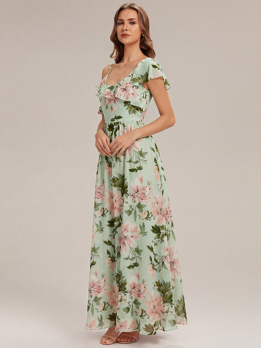 Color=Light Green Floral | Volume Discounts Short Sleeve Ruffle Asymmetrical A-Line Floor Length Bridesmaid Dresses-Light Green Floral 3