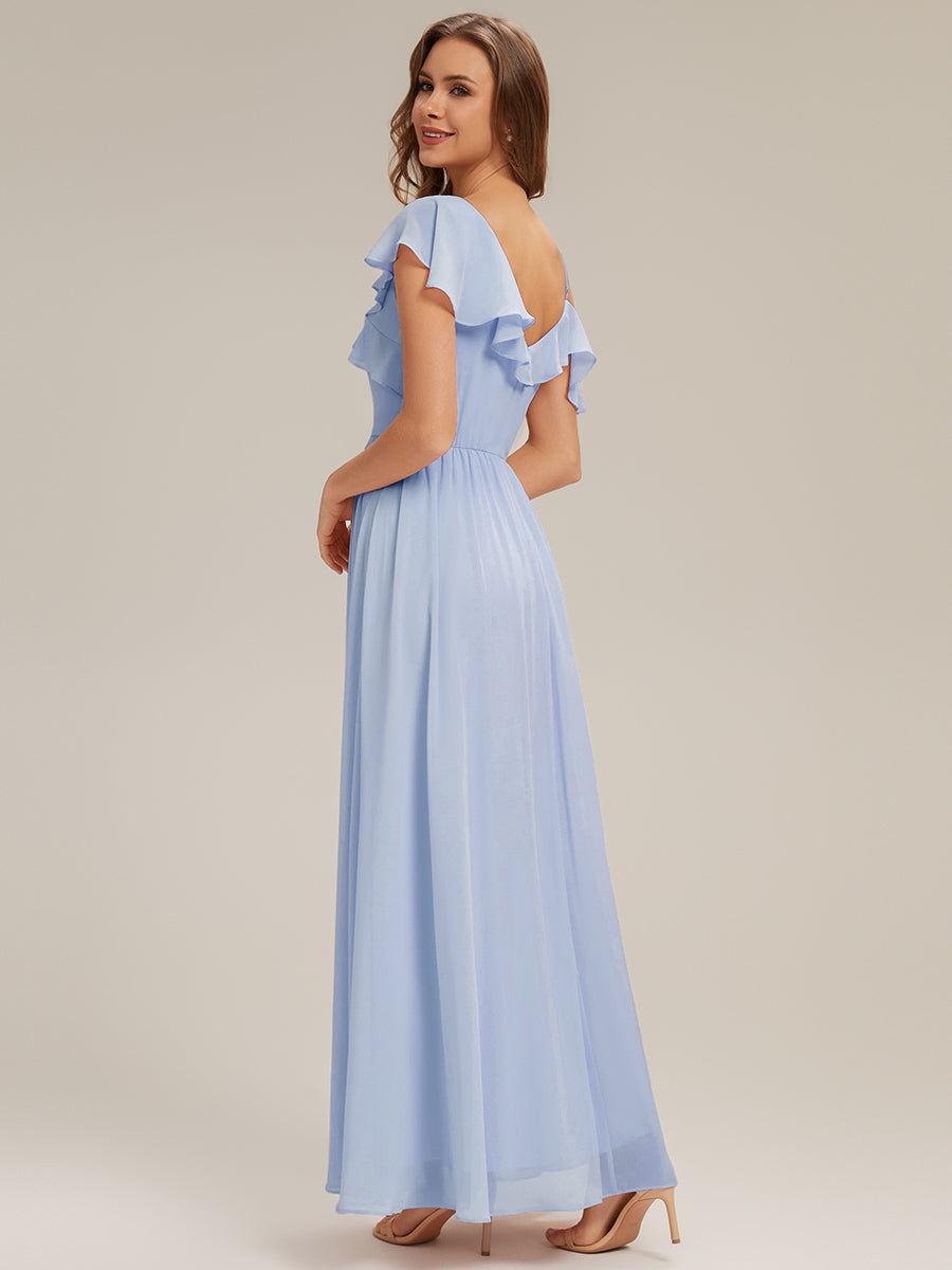 Color=Ice Blue | Volume Discounts Short Sleeve Ruffle Asymmetrical A-Line Floor Length Bridesmaid Dresses-Ice Blue 2
