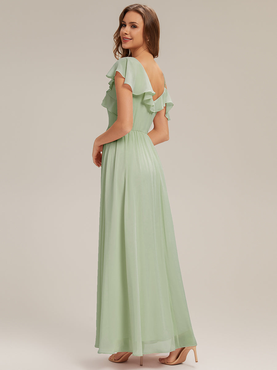 Color=Mint Green | Volume Discounts Short Sleeve Ruffle Asymmetrical A-Line Floor Length Bridesmaid Dresses-Mint Green 7