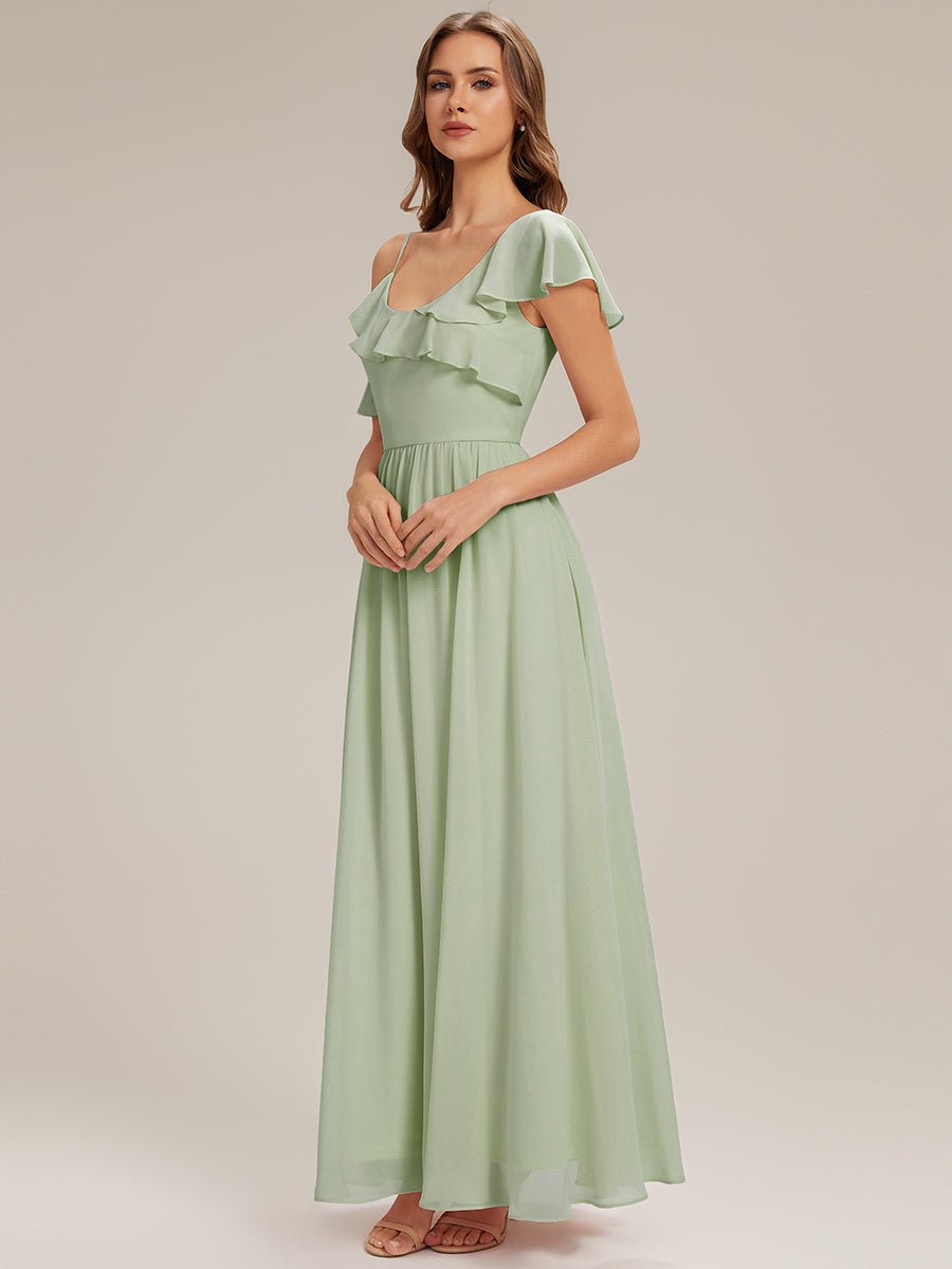 Color=Mint Green | Volume Discounts Short Sleeve Ruffle Asymmetrical A-Line Floor Length Bridesmaid Dresses-Mint Green 9