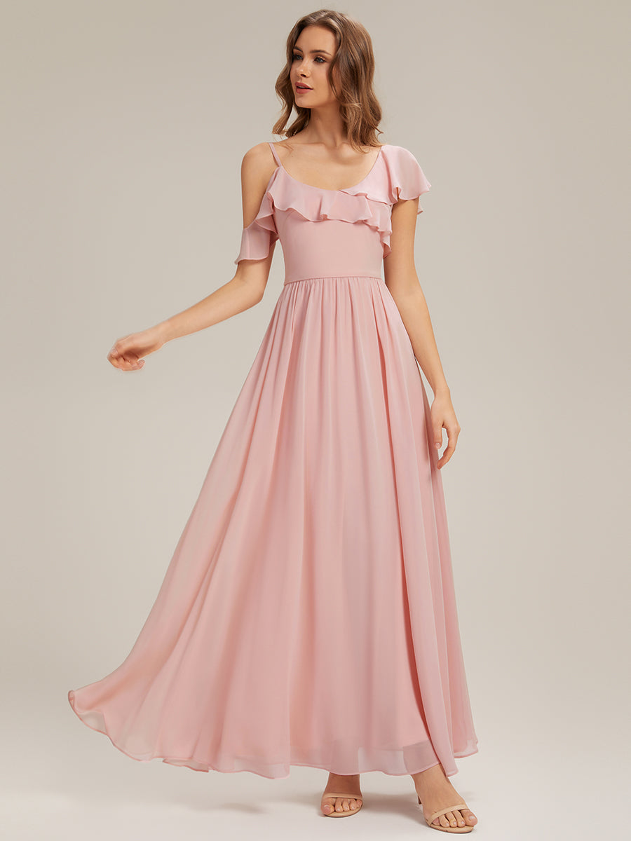 Color=Pink | Volume Discounts Short Sleeve Ruffle Asymmetrical A-Line Floor Length Bridesmaid Dresses-Pink 11