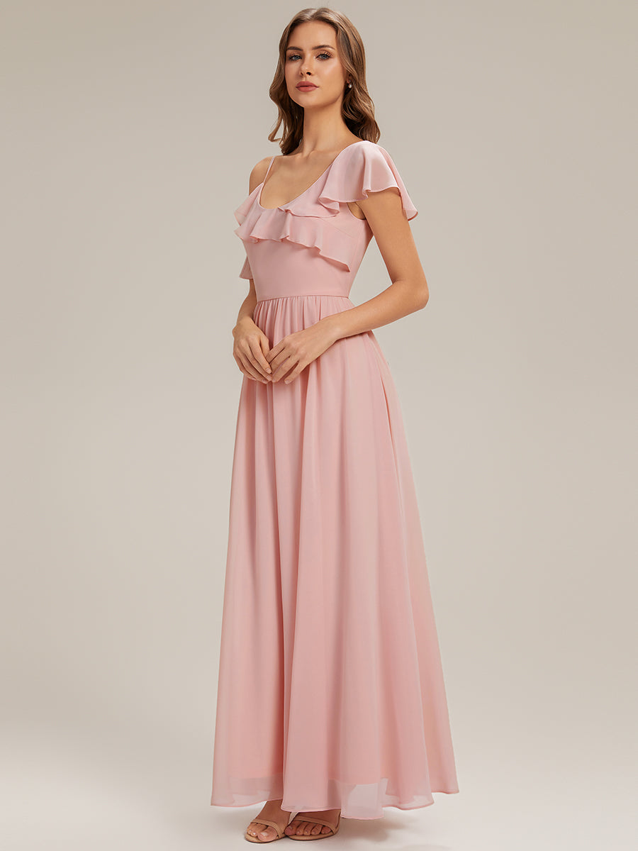 Color=Pink | Volume Discounts Short Sleeve Ruffle Asymmetrical A-Line Floor Length Bridesmaid Dresses-Pink 14