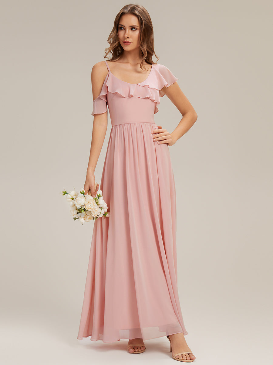 Color=Pink | Volume Discounts Short Sleeve Ruffle Asymmetrical A-Line Floor Length Bridesmaid Dresses-Pink 15