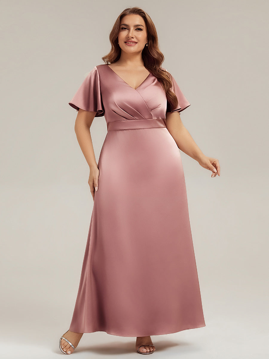 Color=Purple Orchid | Factory Design Short Sleeve Ruffle V-Neck A-Line Maxi Dress with Back Zipper Bridesmaid Dresses-Purple Orchid 6