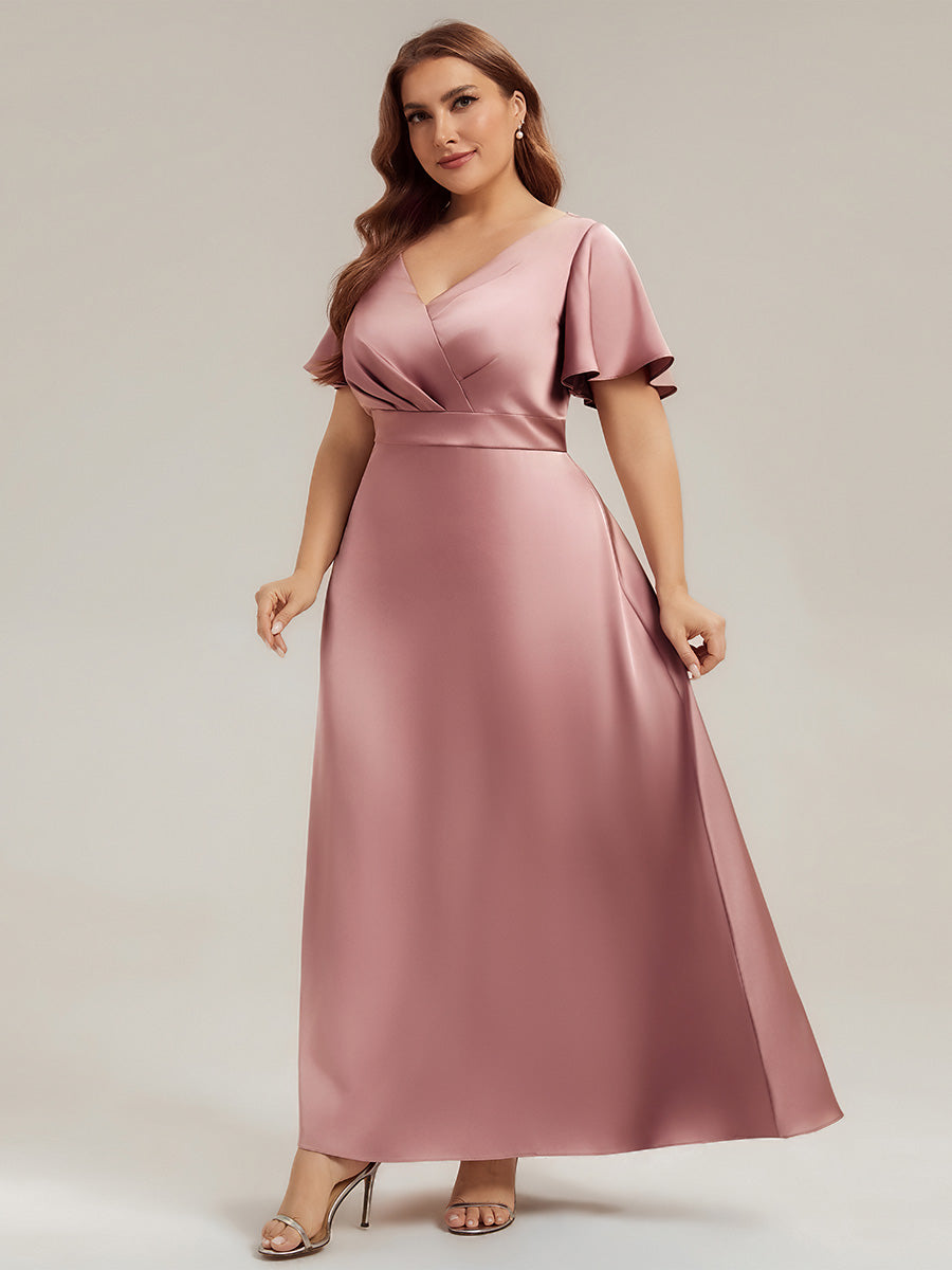 Color=Purple Orchid | Factory Design Short Sleeve Ruffle V-Neck A-Line Maxi Dress with Back Zipper Bridesmaid Dresses-Purple Orchid 9