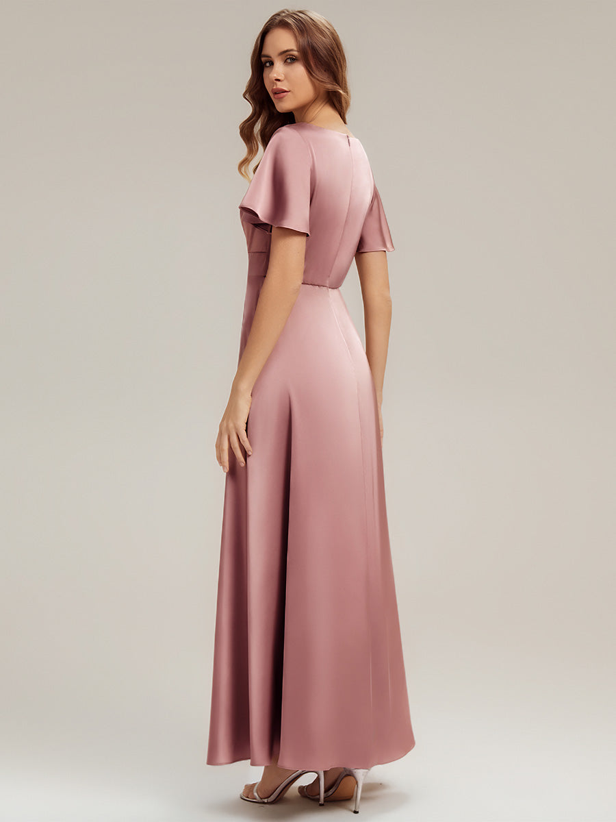 Color=Purple Orchid | Factory Design Short Sleeve Ruffle V-Neck A-Line Maxi Dress with Back Zipper Bridesmaid Dresses-Purple Orchid 2
