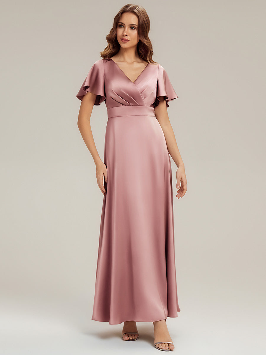 Color=Purple Orchid | Factory Design Short Sleeve Ruffle V-Neck A-Line Maxi Dress with Back Zipper Bridesmaid Dresses-Purple Orchid 4