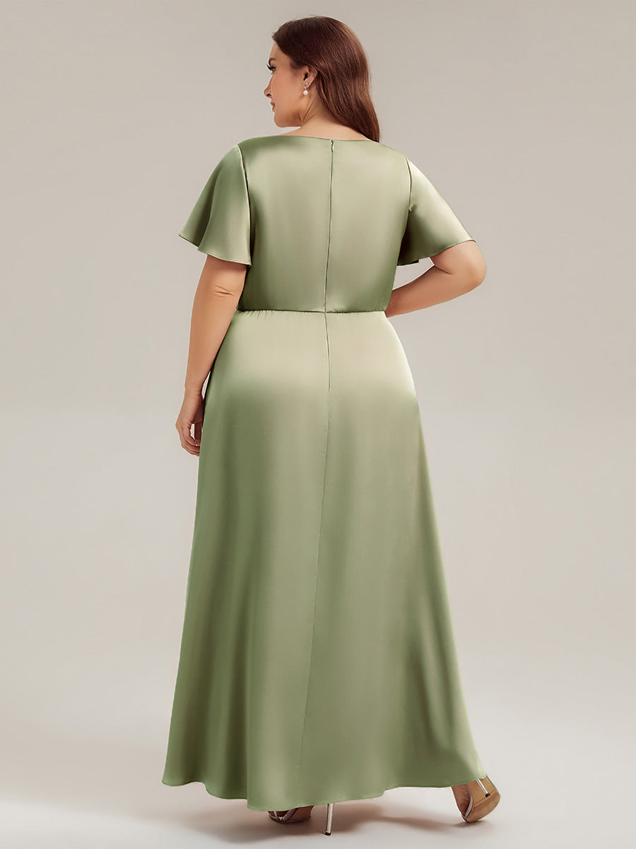 Color=Sage Green | Factory Design Short Sleeve Ruffle V-Neck A-Line Maxi Dress with Back Zipper Bridesmaid Dresses-Sage Green 17