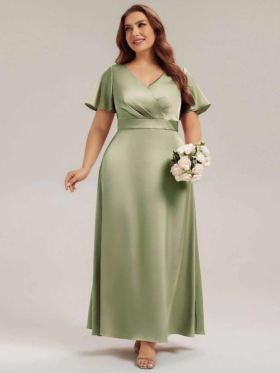 Color=Sage Green | Factory Design Short Sleeve Ruffle V-Neck A-Line Maxi Dress with Back Zipper Bridesmaid Dresses-Sage Green 20