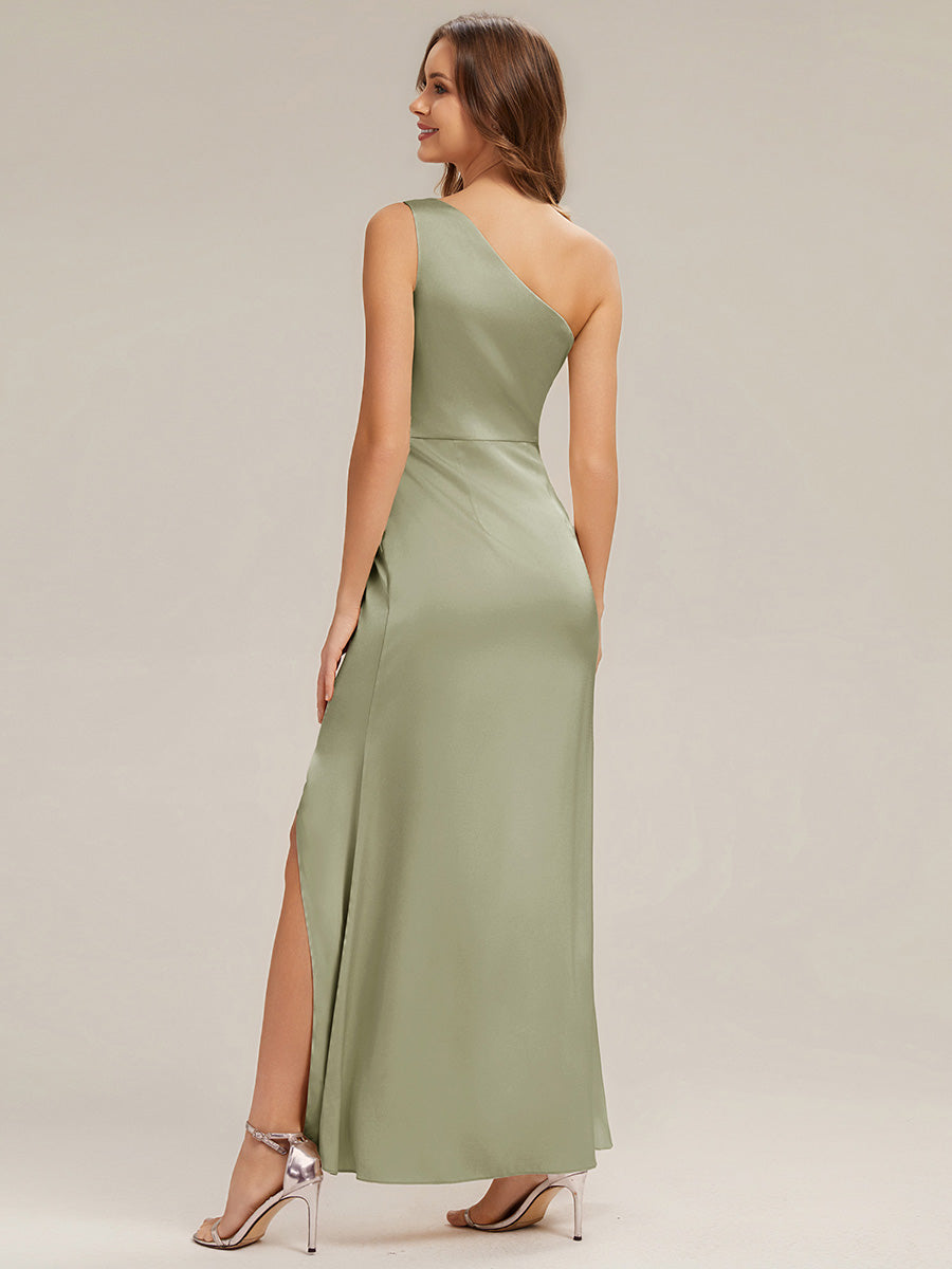Color=Sage Green | Bulk Order Strapless One Shoulder Sheath Non-Stretch Floor Length Bridesmaid Dresses-Sage Green 12