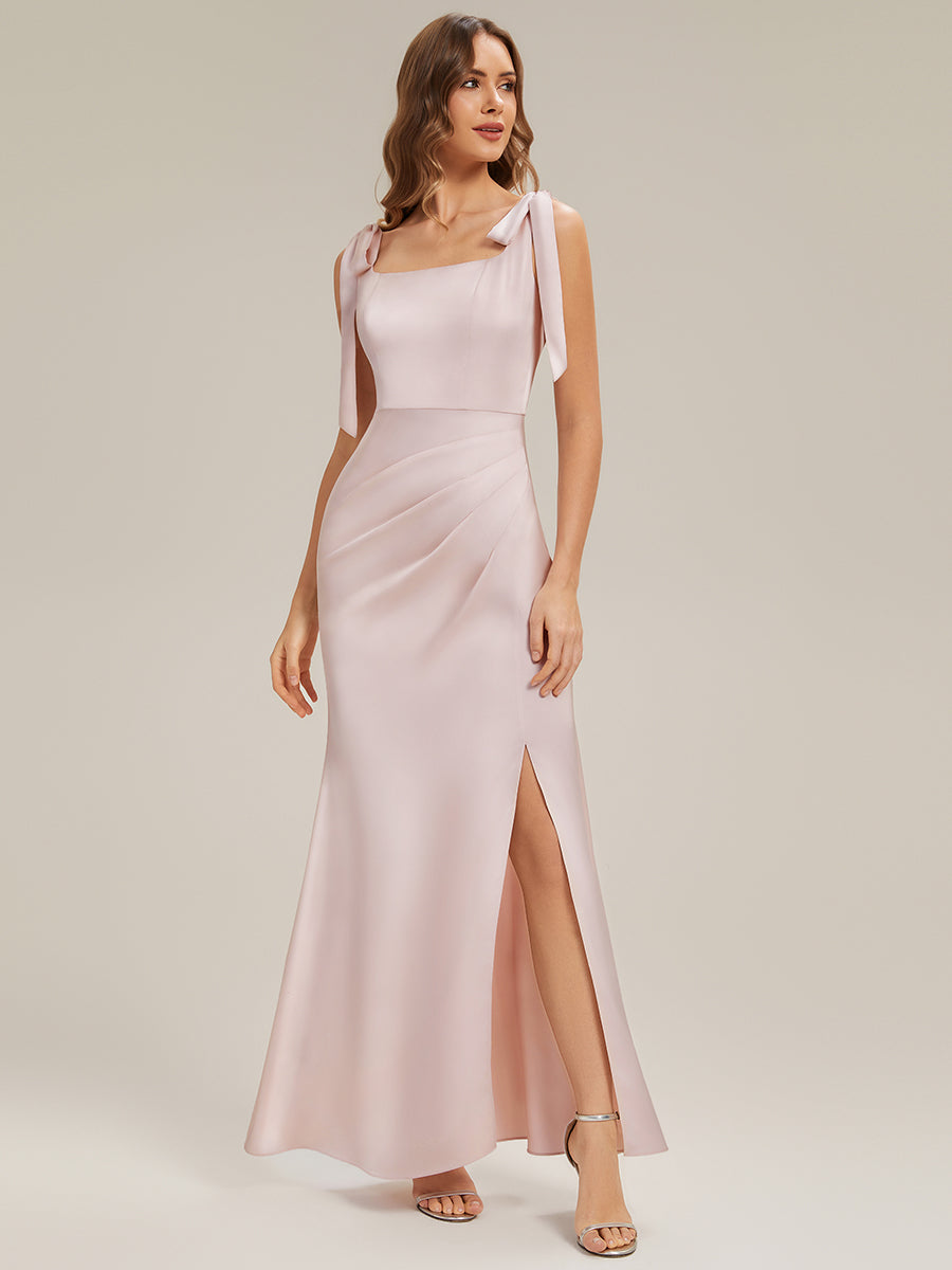 Color=Pink | Volume Discounts Sleeveless Square Neck Backless Sheath Floor Length Bridesmaid Dresses-Pink 1