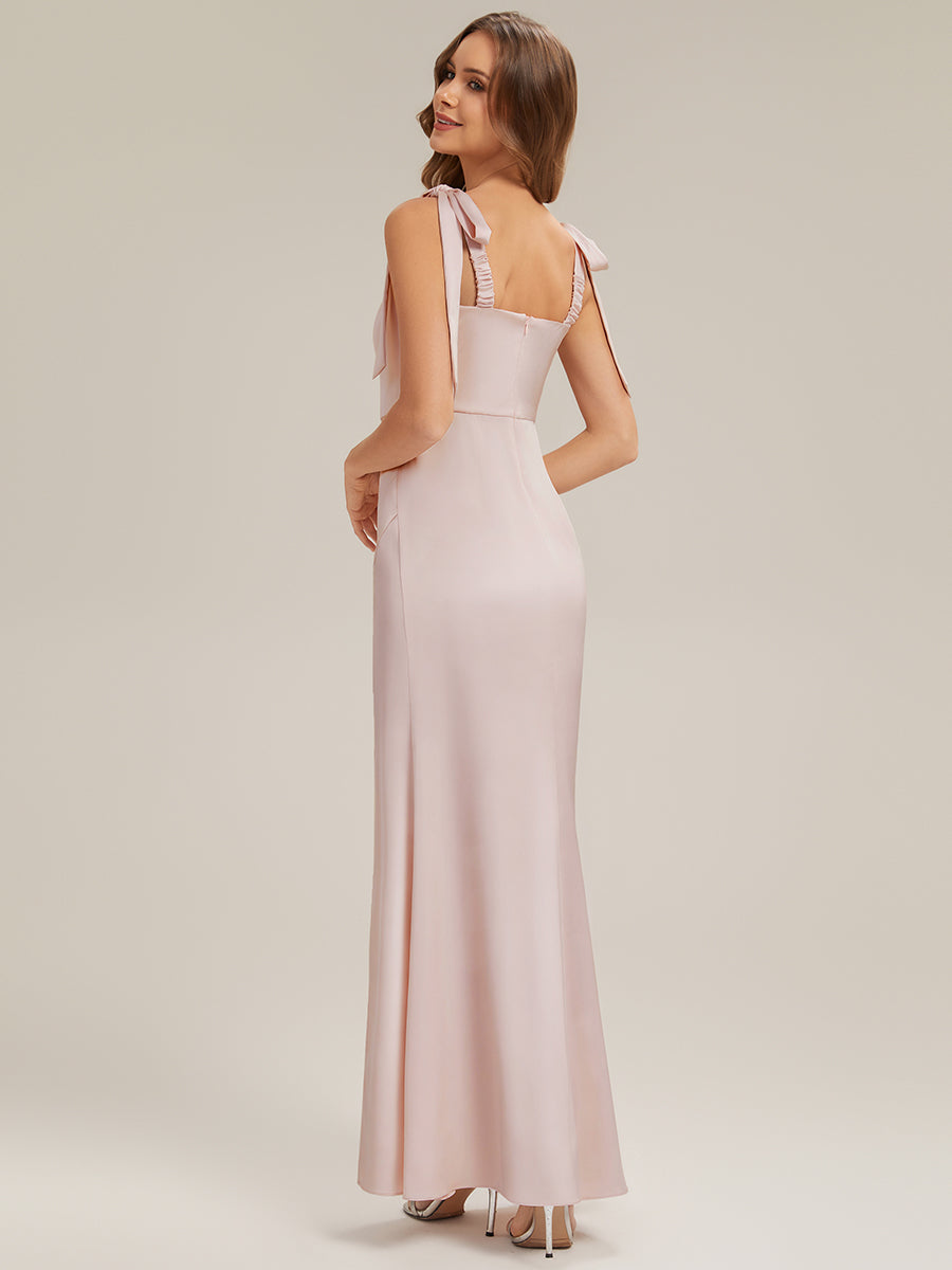 Color=Pink | Volume Discounts Sleeveless Square Neck Backless Sheath Floor Length Bridesmaid Dresses-Pink 2