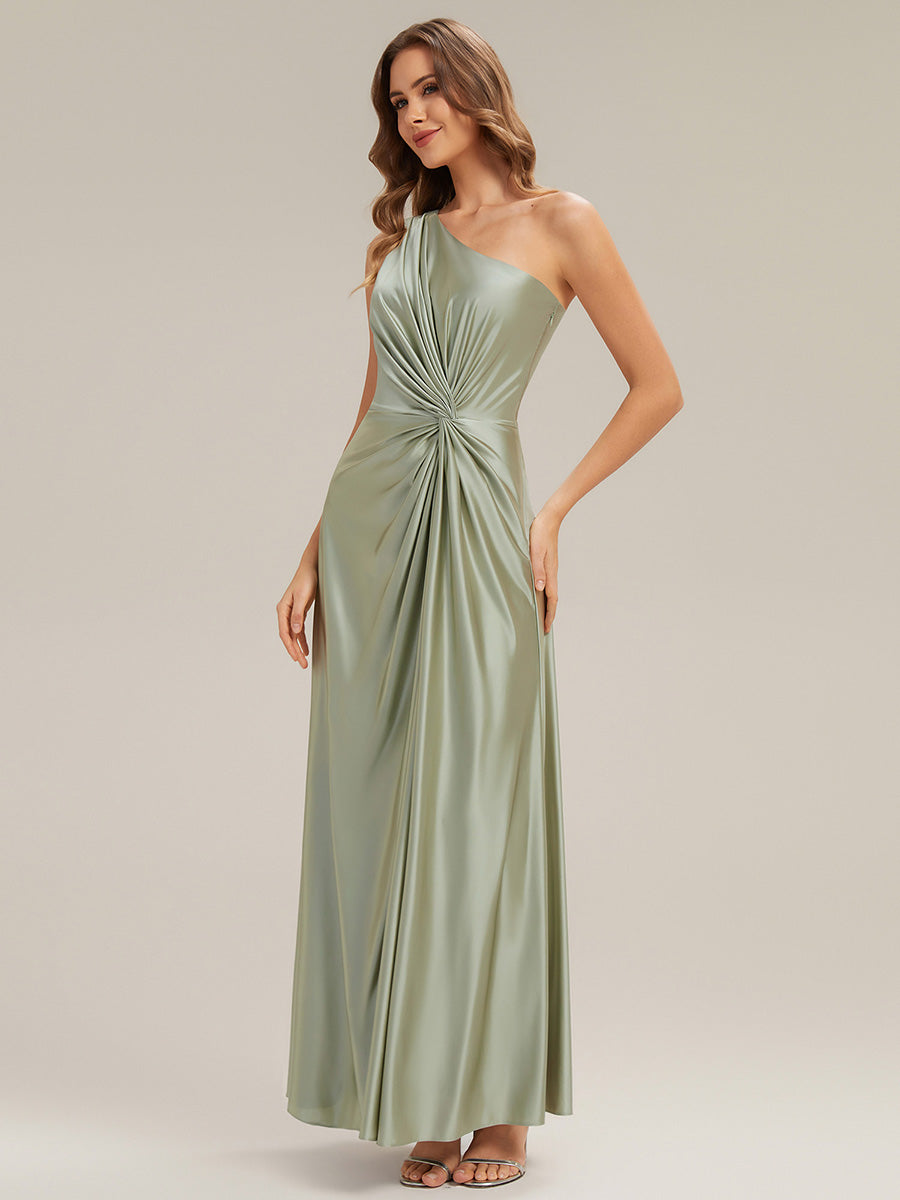 Color=Sage Green | Bulk Order Sleeveless A-Line High Stretch Asymmetrical Floor Length Dress with Thigh-High Slit, Bridesmaid Dresses-Sage Green 3