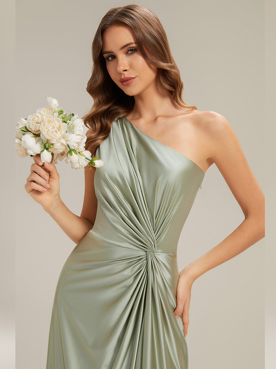 Color=Sage Green | Bulk Order Sleeveless A-Line High Stretch Asymmetrical Floor Length Dress with Thigh-High Slit, Bridesmaid Dresses-Sage Green 5