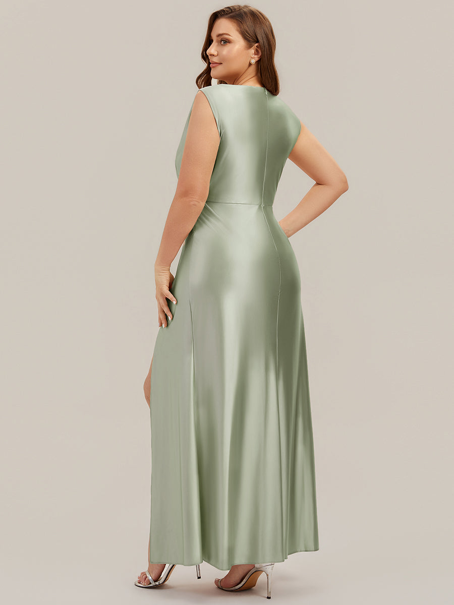 Color=Sage Green | One Stop Shop Sleeveless High Stretch Cowl Neck Fishtail Floor Length Bridesmaid Dresses-Sage Green 18