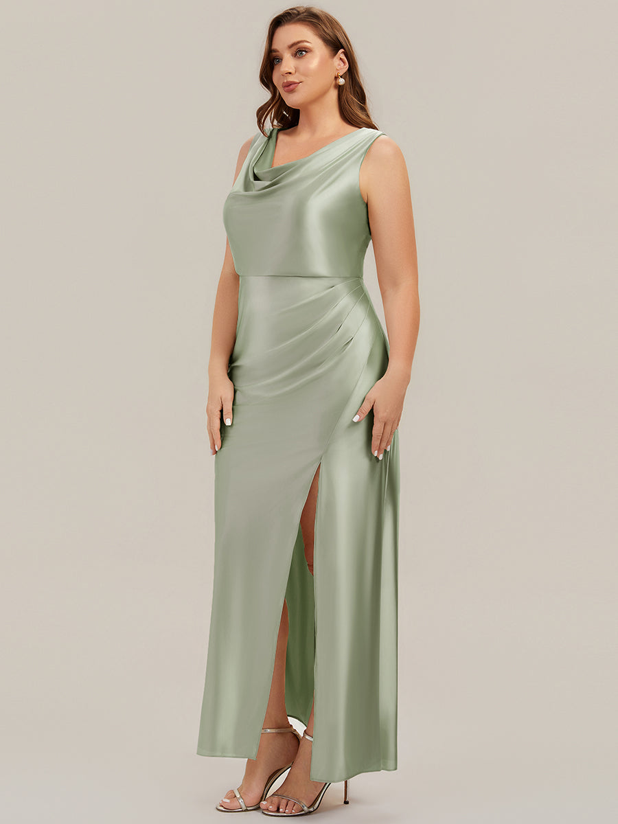 Color=Sage Green | One Stop Shop Sleeveless High Stretch Cowl Neck Fishtail Floor Length Bridesmaid Dresses-Sage Green 20