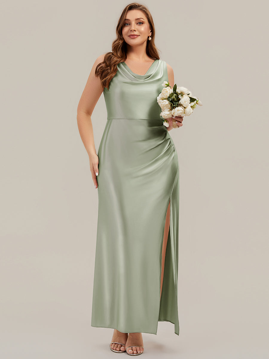 Color=Sage Green | One Stop Shop Sleeveless High Stretch Cowl Neck Fishtail Floor Length Bridesmaid Dresses-Sage Green 21