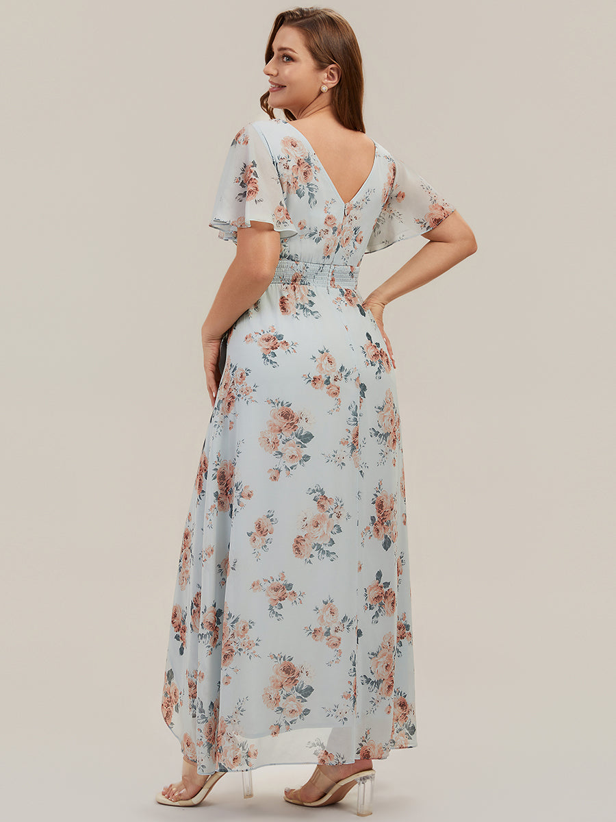 Color=Amber Bloom | B2B-Exclusive Short Sleeve Ruffled Deep V-Neck Asymmetrical High-Low Bridesmaid Dresses-Amber Bloom 7