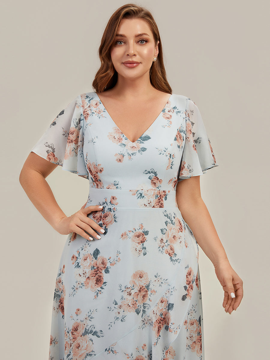 Color=Amber Bloom | B2B-Exclusive Short Sleeve Ruffled Deep V-Neck Asymmetrical High-Low Bridesmaid Dresses-Amber Bloom 8