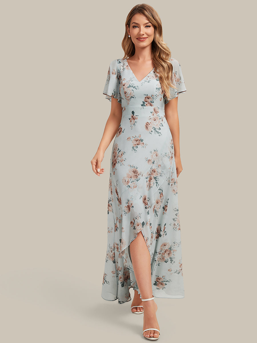 Color=Amber Bloom | B2B-Exclusive Short Sleeve Ruffled Deep V-Neck Asymmetrical High-Low Bridesmaid Dresses-Amber Bloom 5