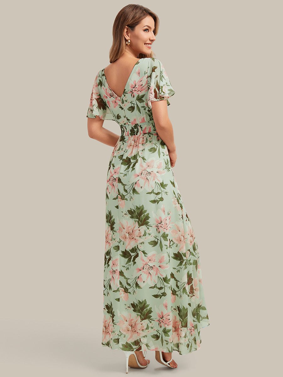 Color=Light Green Floral | B2B-Exclusive Short Sleeve Ruffled Deep V-Neck Asymmetrical High-Low Bridesmaid Dresses-Light Green Floral 12