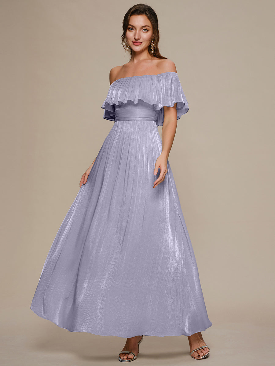 Fast Delivery Off Shoulder Ruffled A-Line Floor Length Bridesmaid Dress
