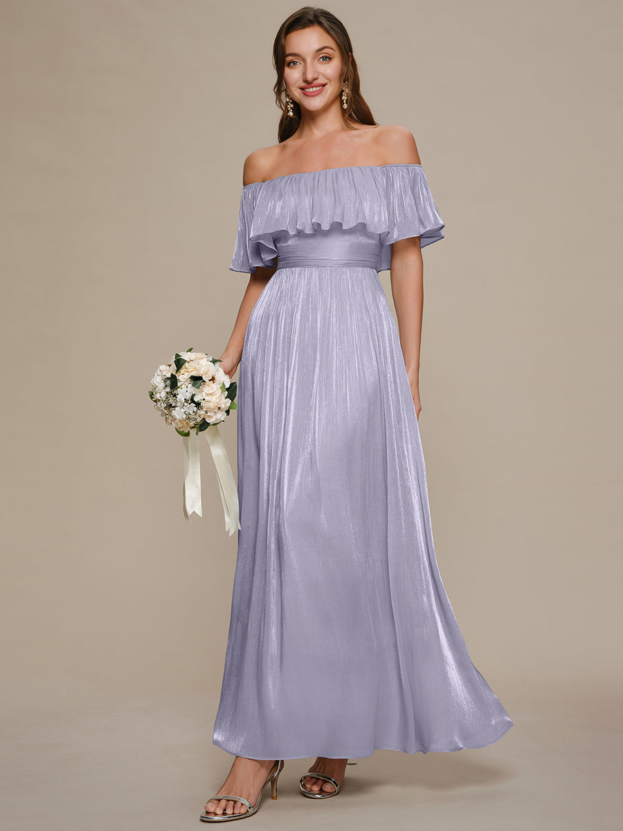 Color=Frosted Lilac | Fast Delivery Short Sleeve Off Shoulder Ruffled A-Line Floor Length Bridesmaid Dresses-Frosted Lilac 3