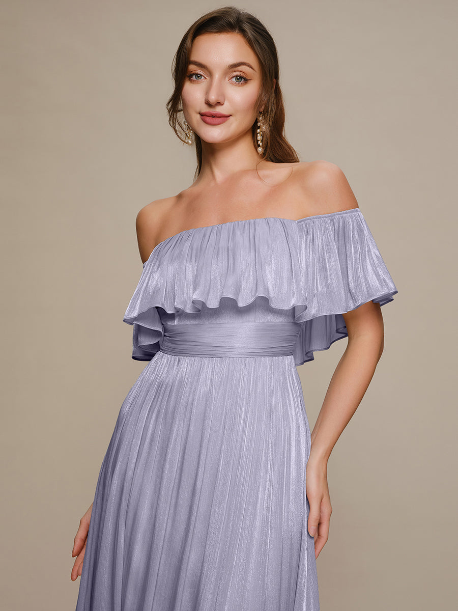Color=Frosted Lilac | Fast Delivery Short Sleeve Off Shoulder Ruffled A-Line Floor Length Bridesmaid Dresses-Frosted Lilac 5