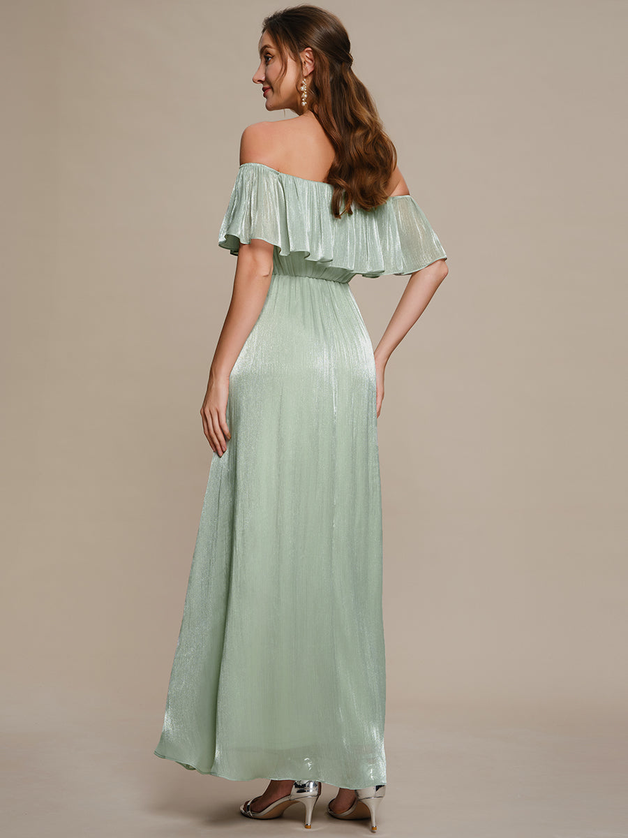 Color=Mint Green | Fast Delivery Short Sleeve Off Shoulder Ruffled A-Line Floor Length Bridesmaid Dresses-Mint Green 2