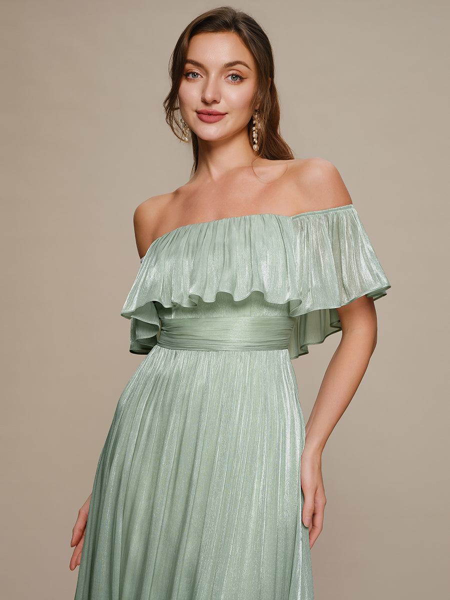Color=Mint Green | Fast Delivery Short Sleeve Off Shoulder Ruffled A-Line Floor Length Bridesmaid Dresses-Mint Green 3