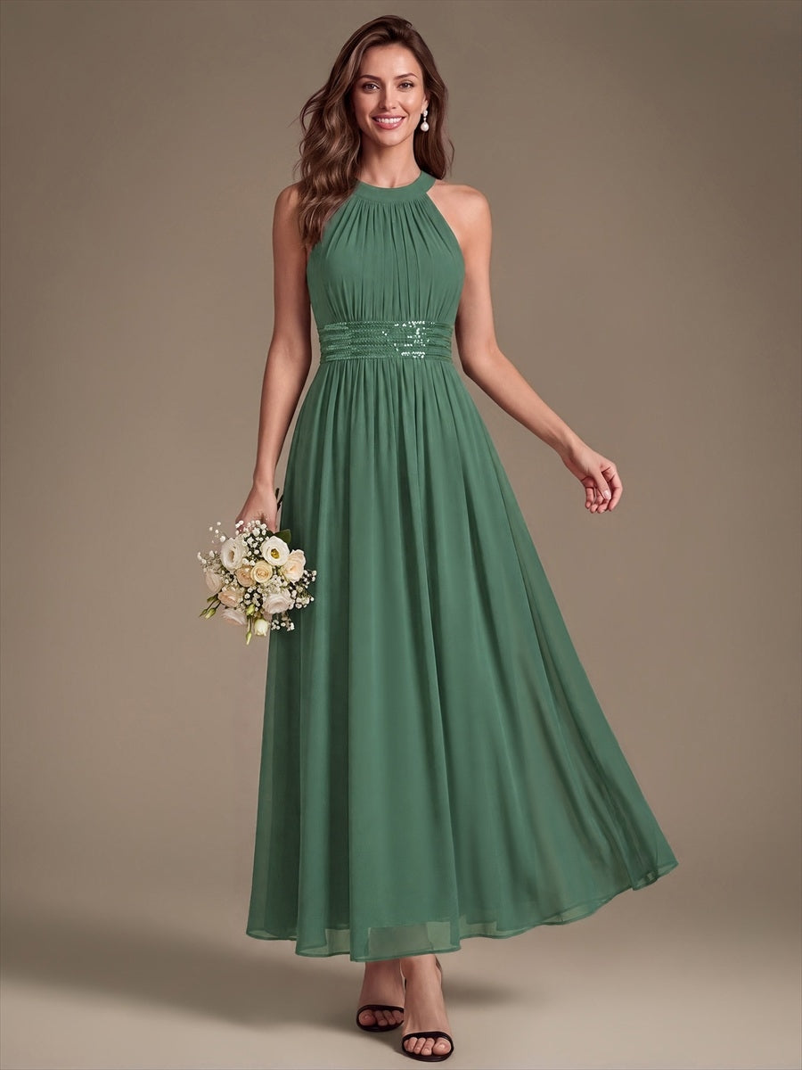 Color=Eucalyptus | Corset Sash Halter Chiffon A-Line Maxi Bridesmaid Dress-Eucalyptus 1